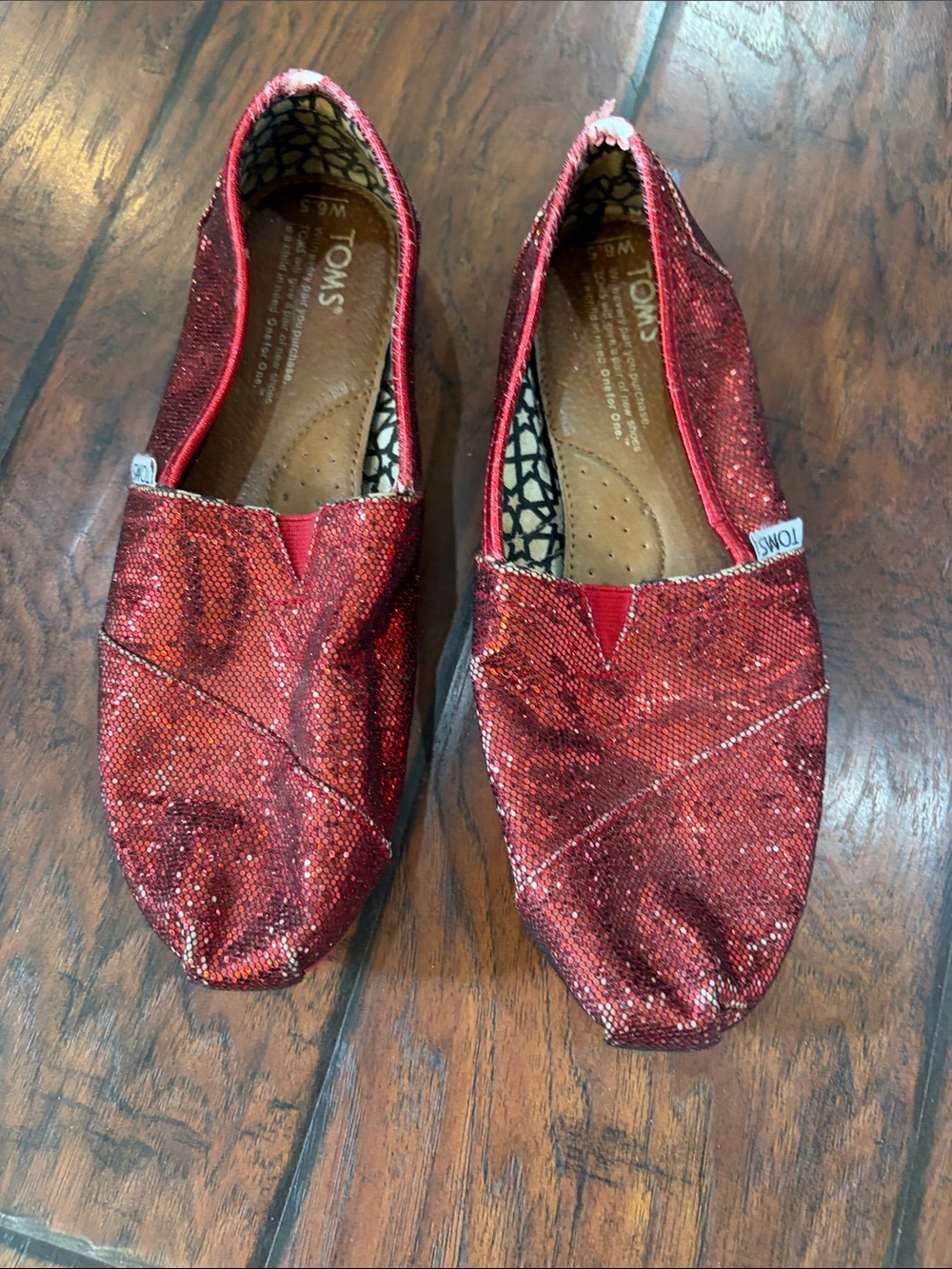 Toms Red Sequin Slip-On Flats